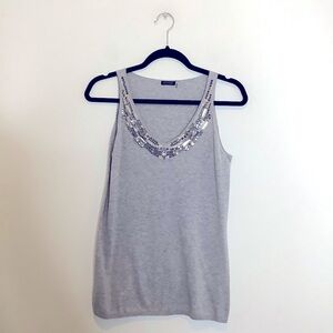 Magaschoni gray tank with beaded neck line size s